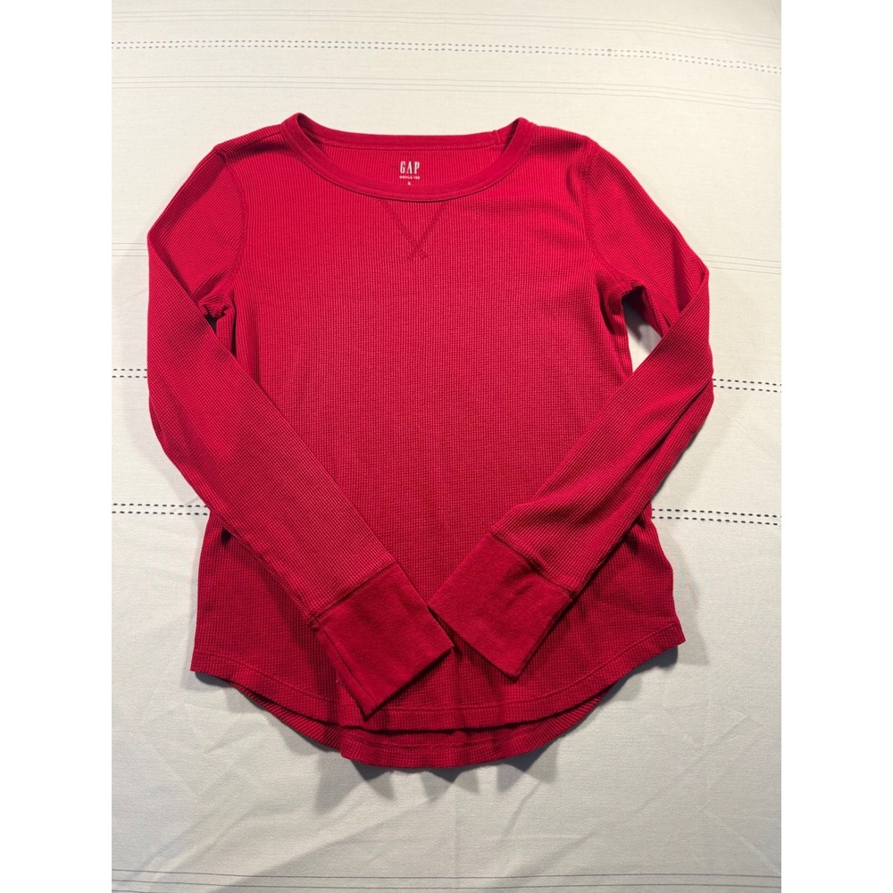 GAP Women Red Waffle Knit Long Sleeve Thermal Tee Shirt Small